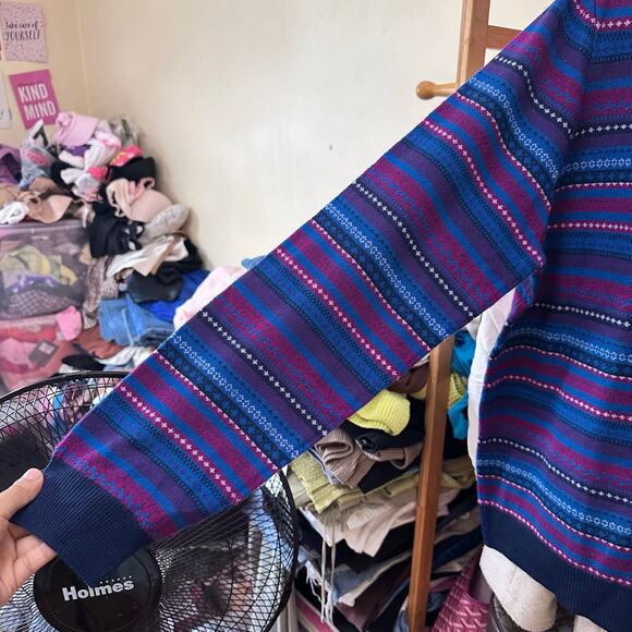 Woollovers All Over Fairisle Cardigan Size XL Wool Purple Multi Color Funky - Picture 5 of 11